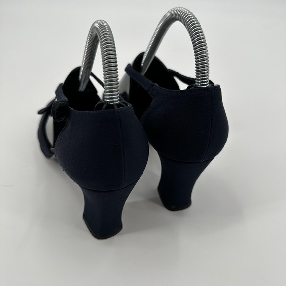 Stuart Weitzman Shoes Womens Size 9.5 Navy Mary Jane Heels Pumps Square Toe - Picture 3 of 8